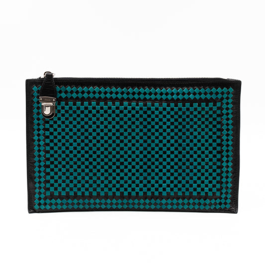 Madras Woven Clutch Turquoise and Black