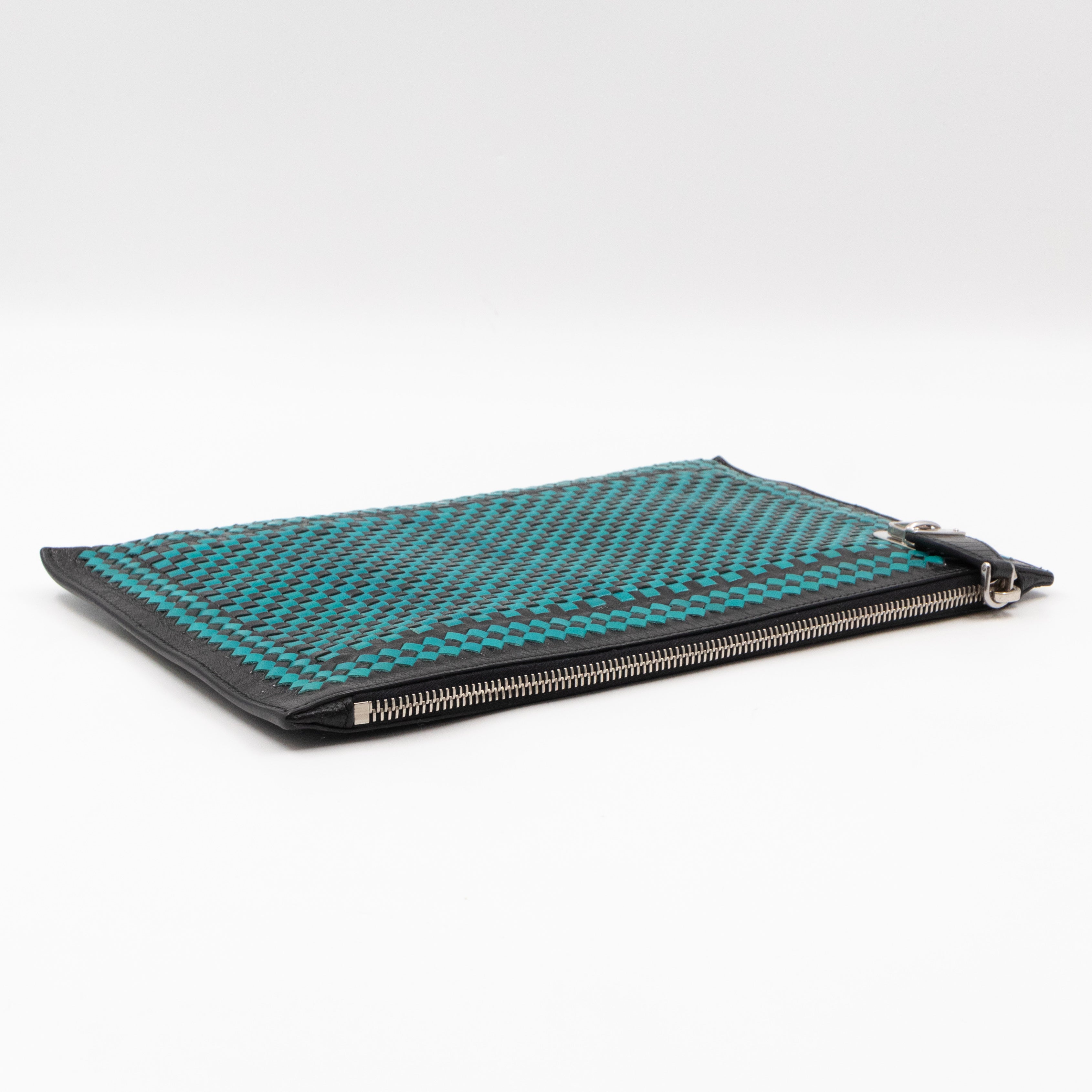Madras Woven Clutch Turquoise and Black
