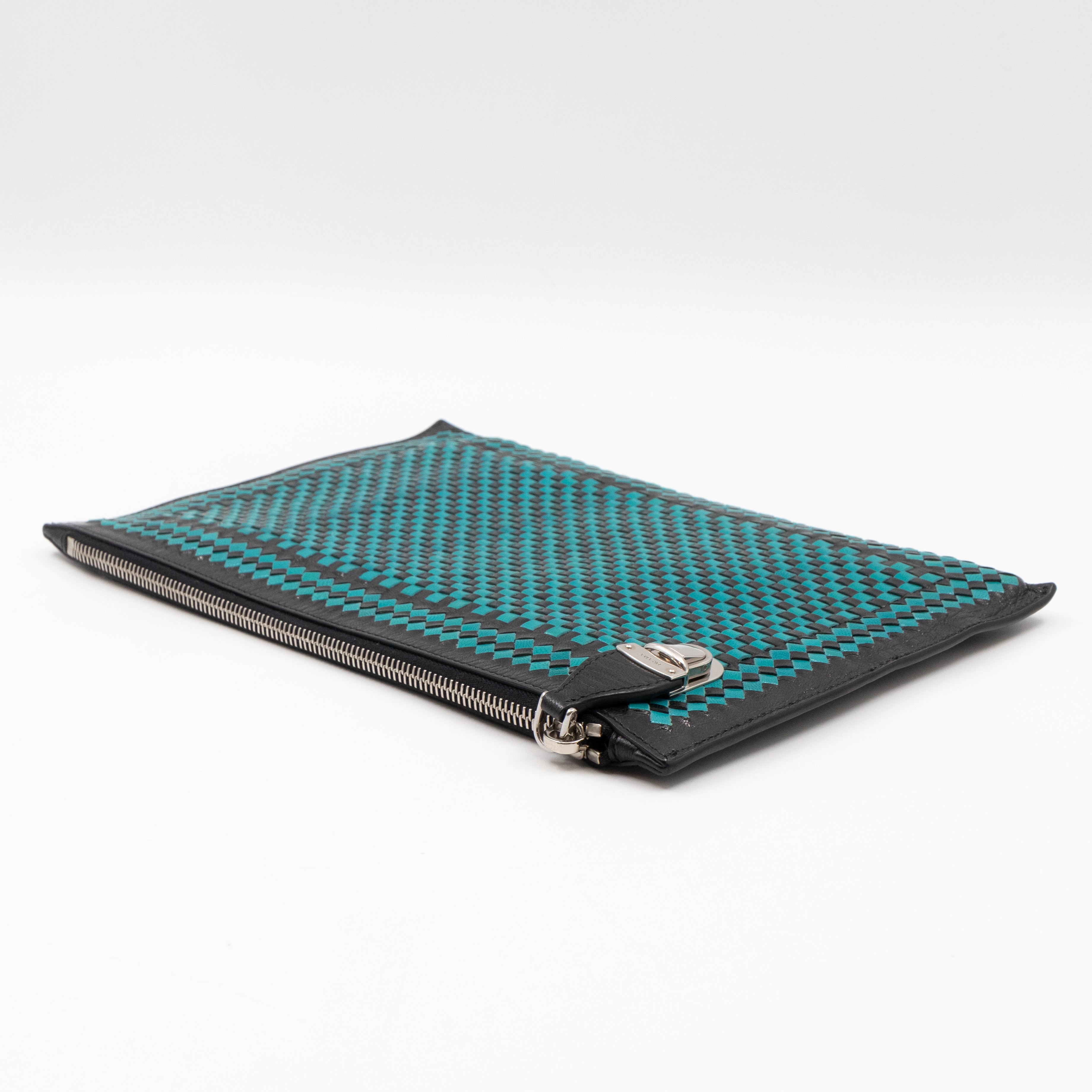 Madras Woven Clutch Turquoise and Black