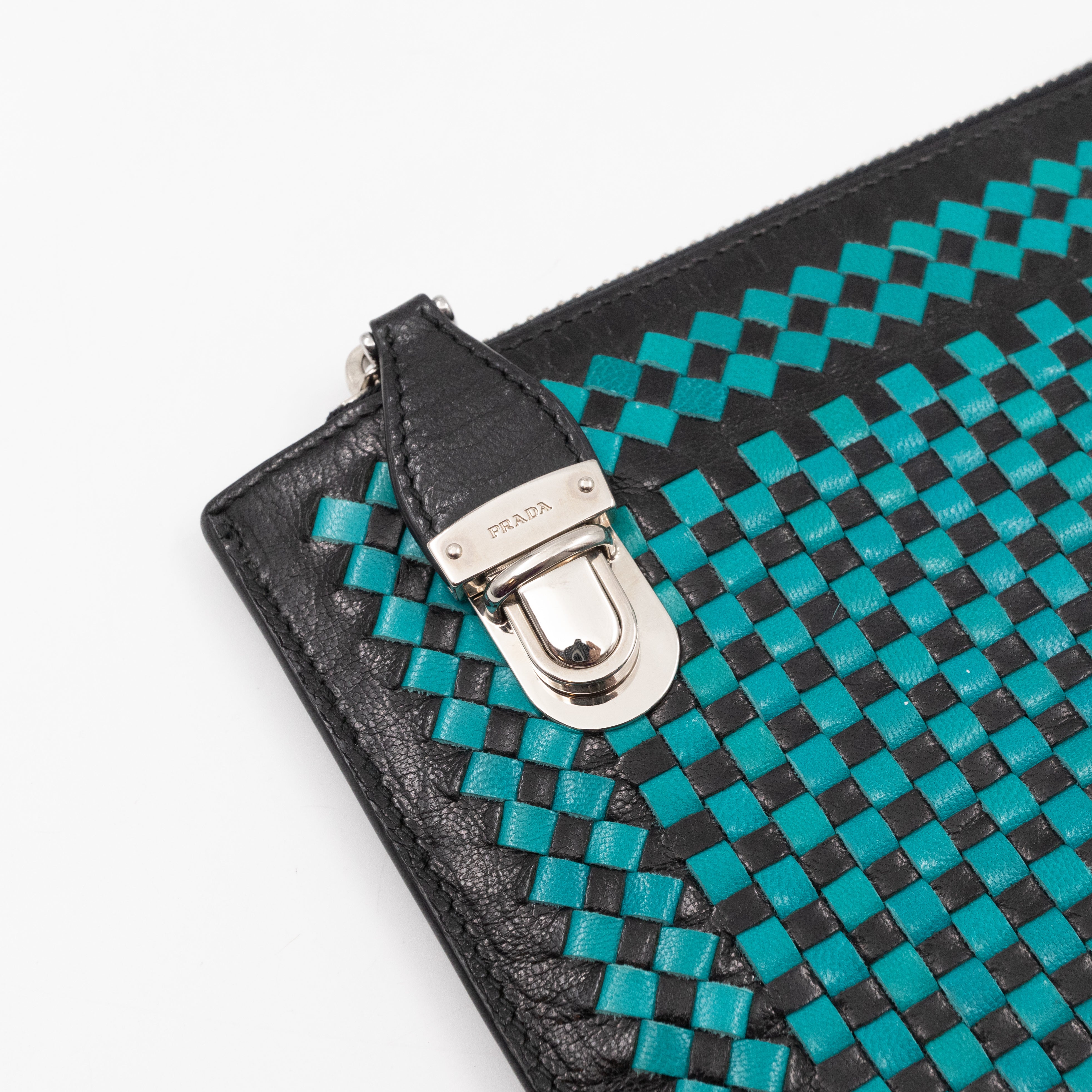 Madras Woven Clutch Turquoise and Black
