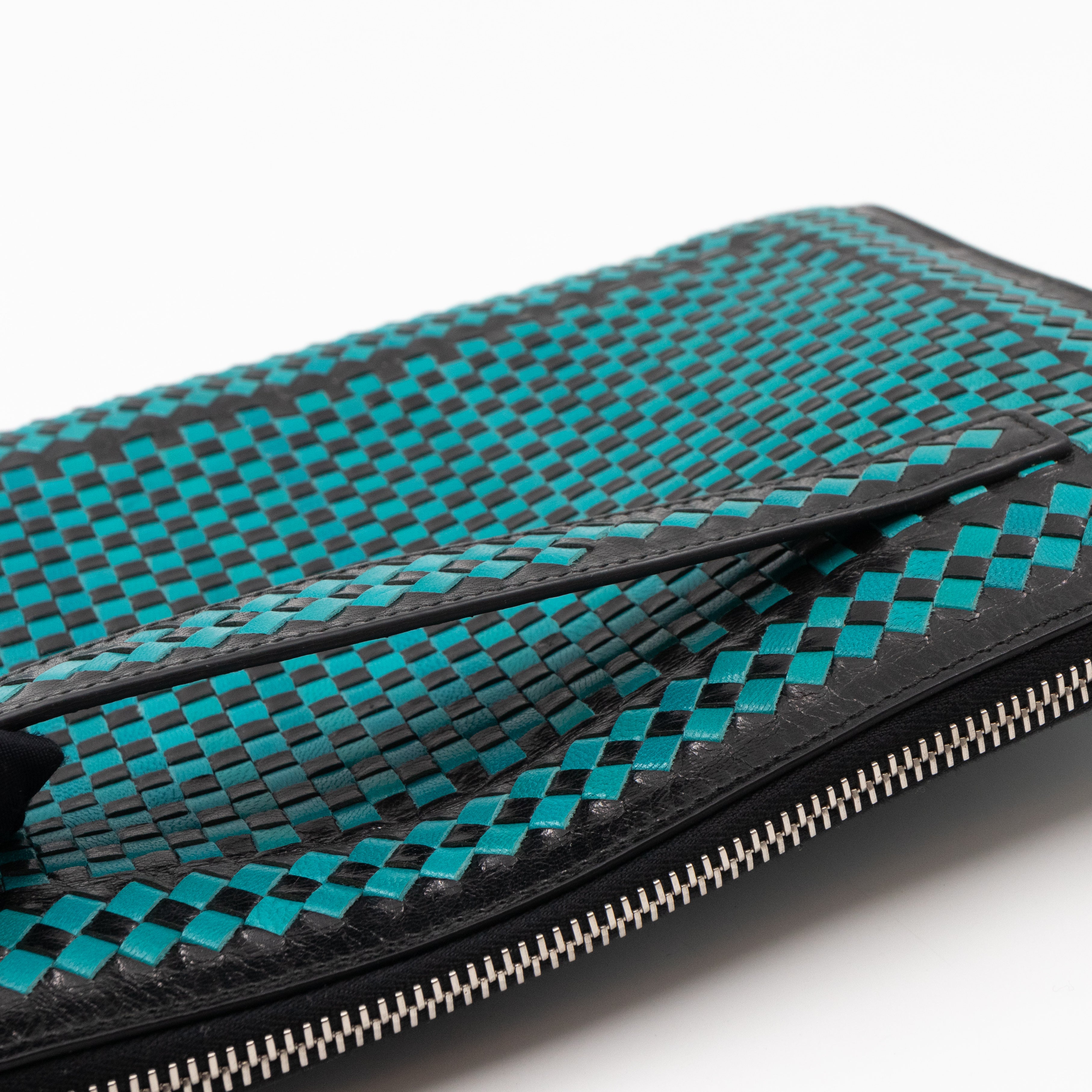 Madras Woven Clutch Turquoise and Black