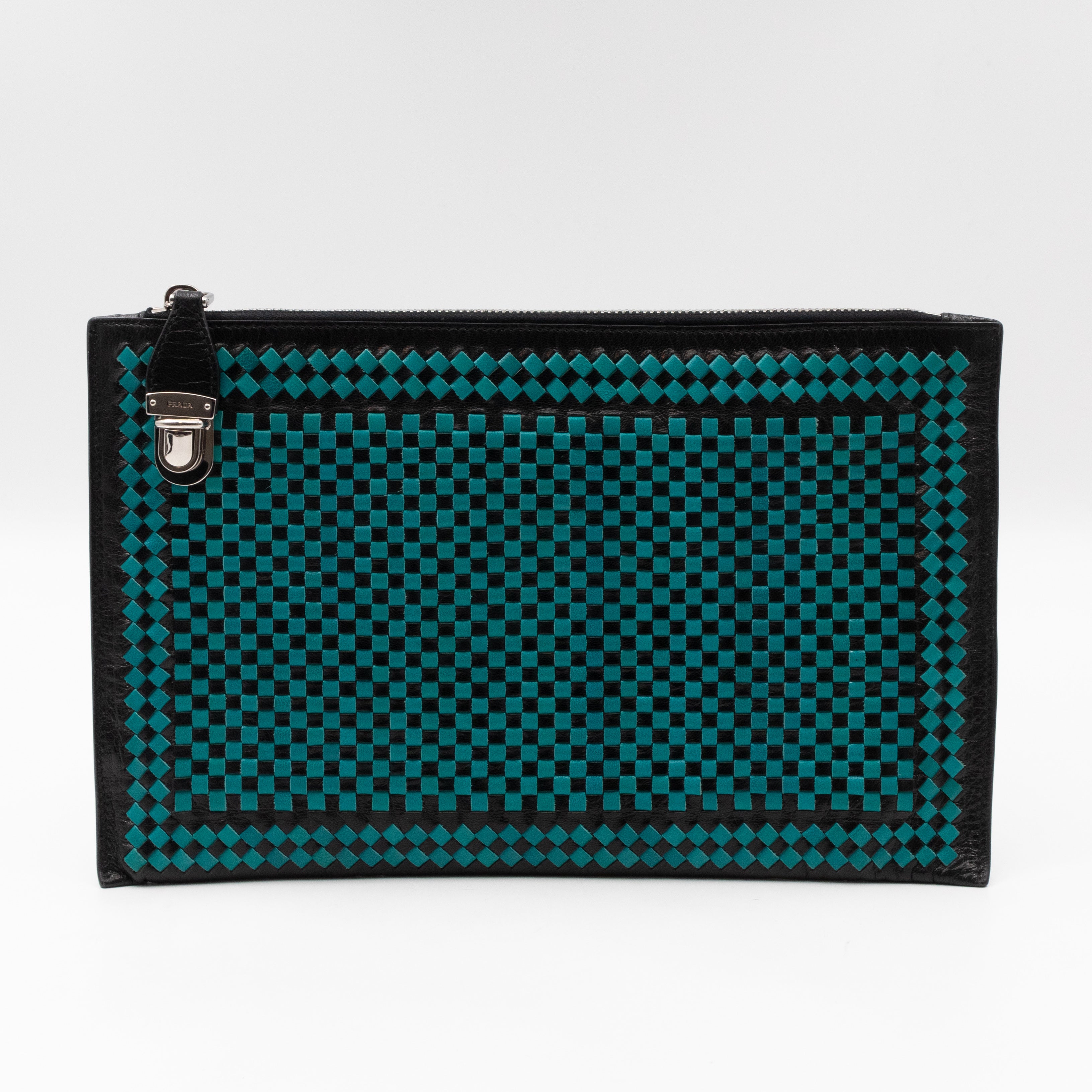 Madras Woven Clutch Turquoise and Black