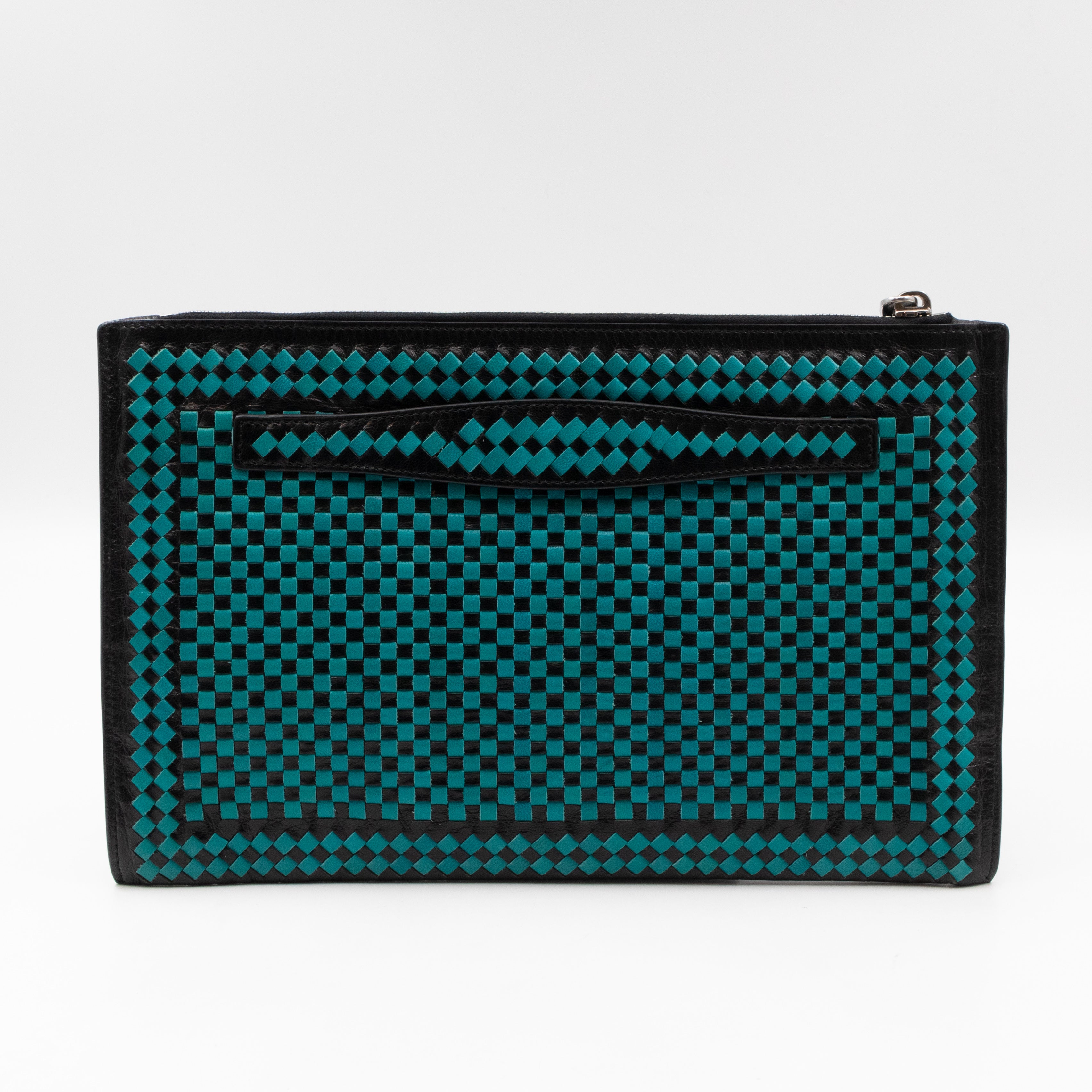 Madras Woven Clutch Turquoise and Black
