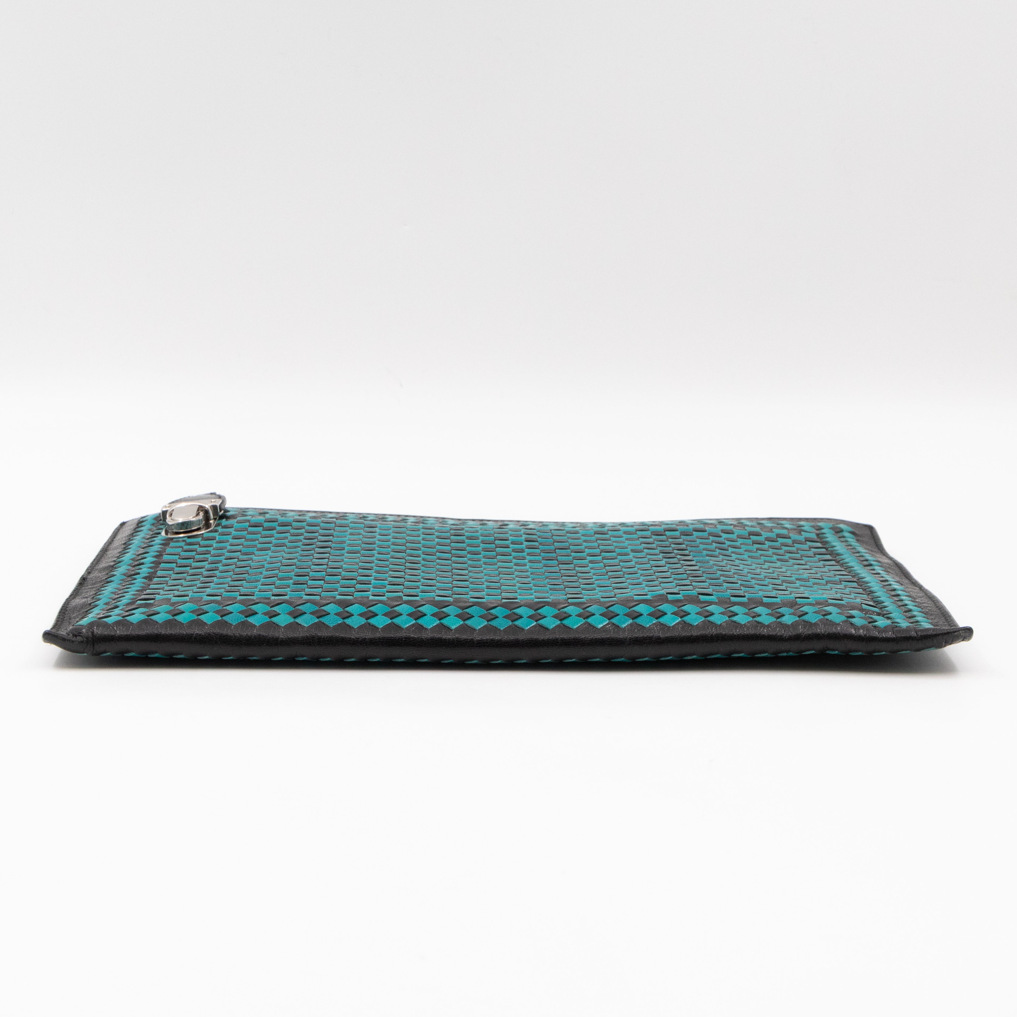 Madras Woven Clutch Turquoise and Black