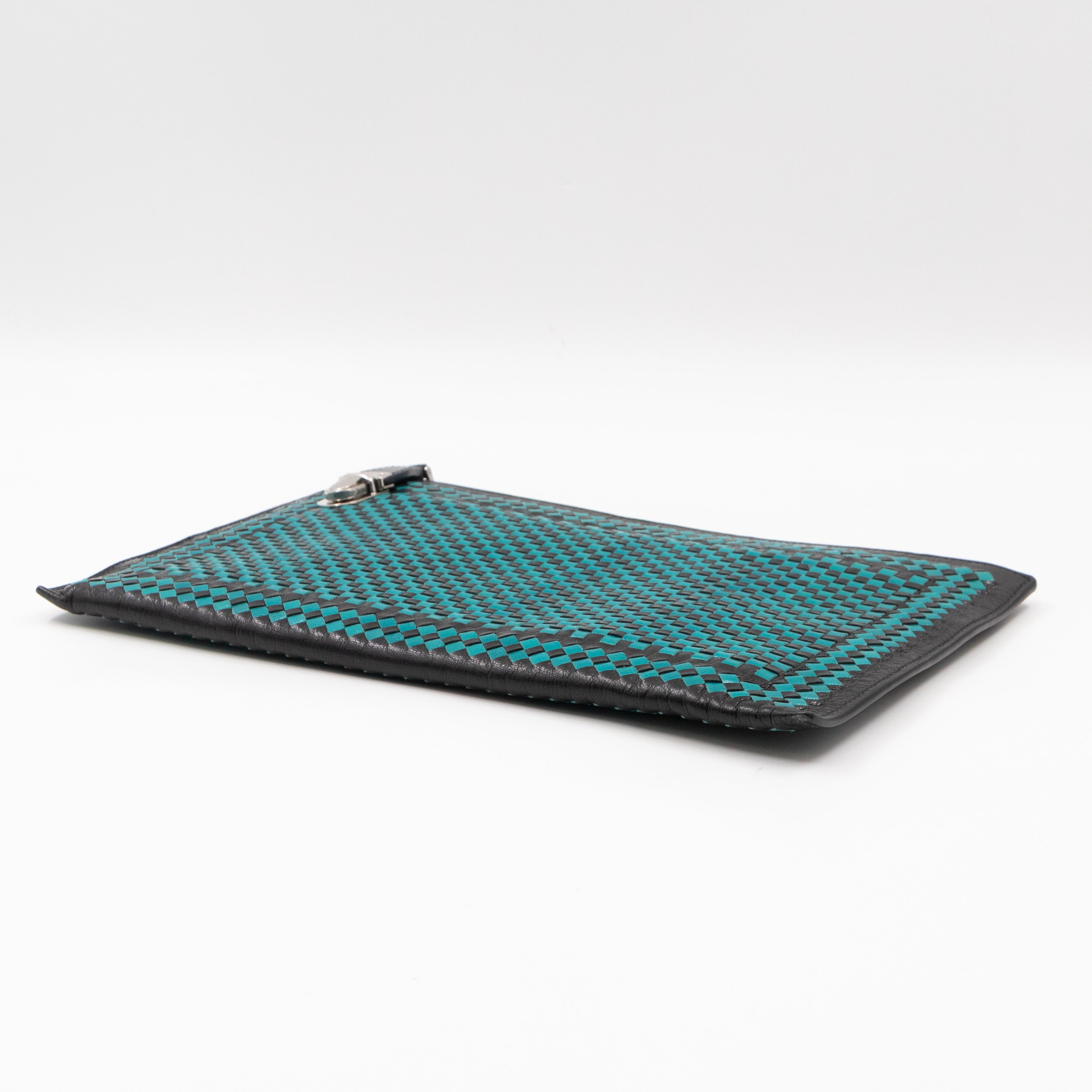 Madras Woven Clutch Turquoise and Black