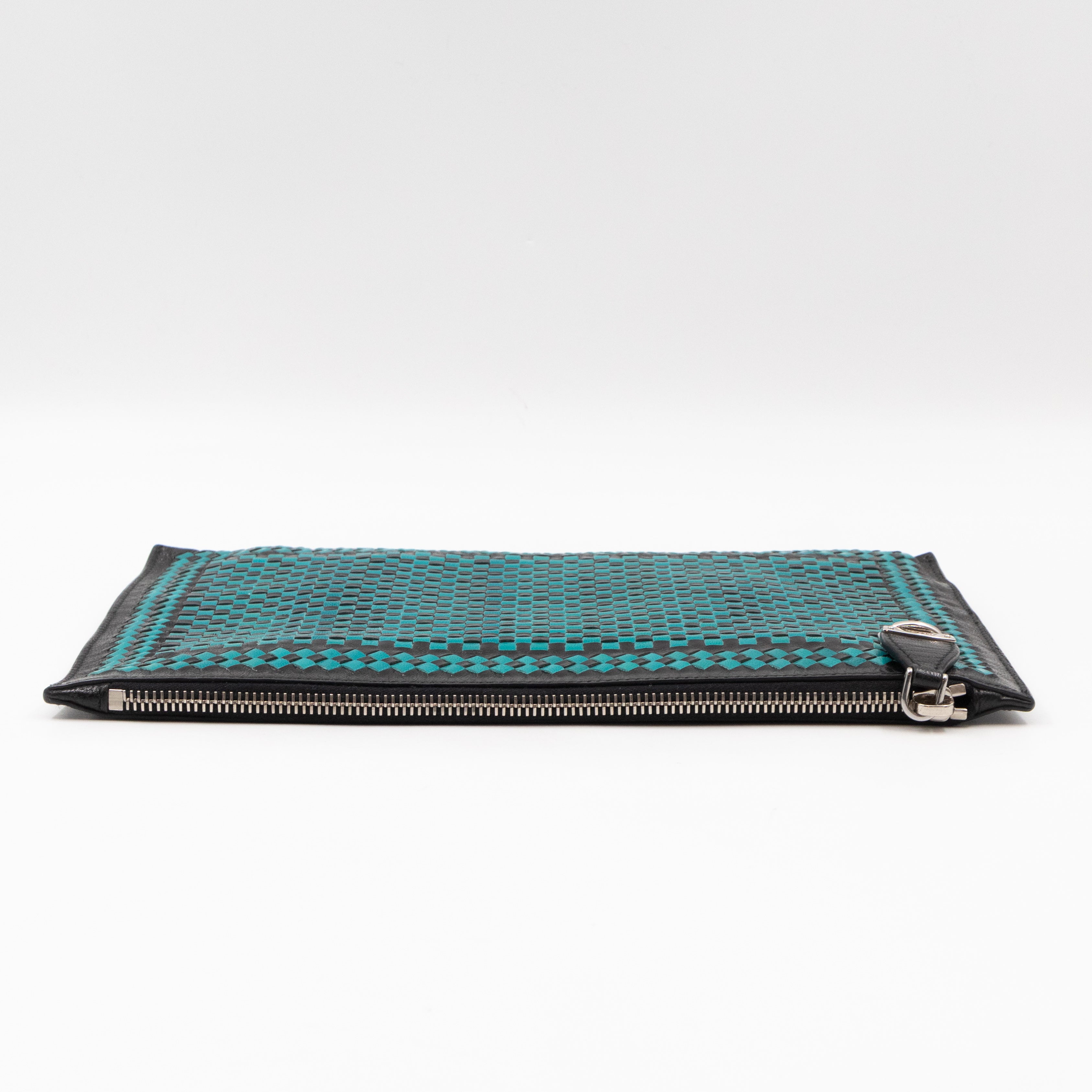 Madras Woven Clutch Turquoise and Black