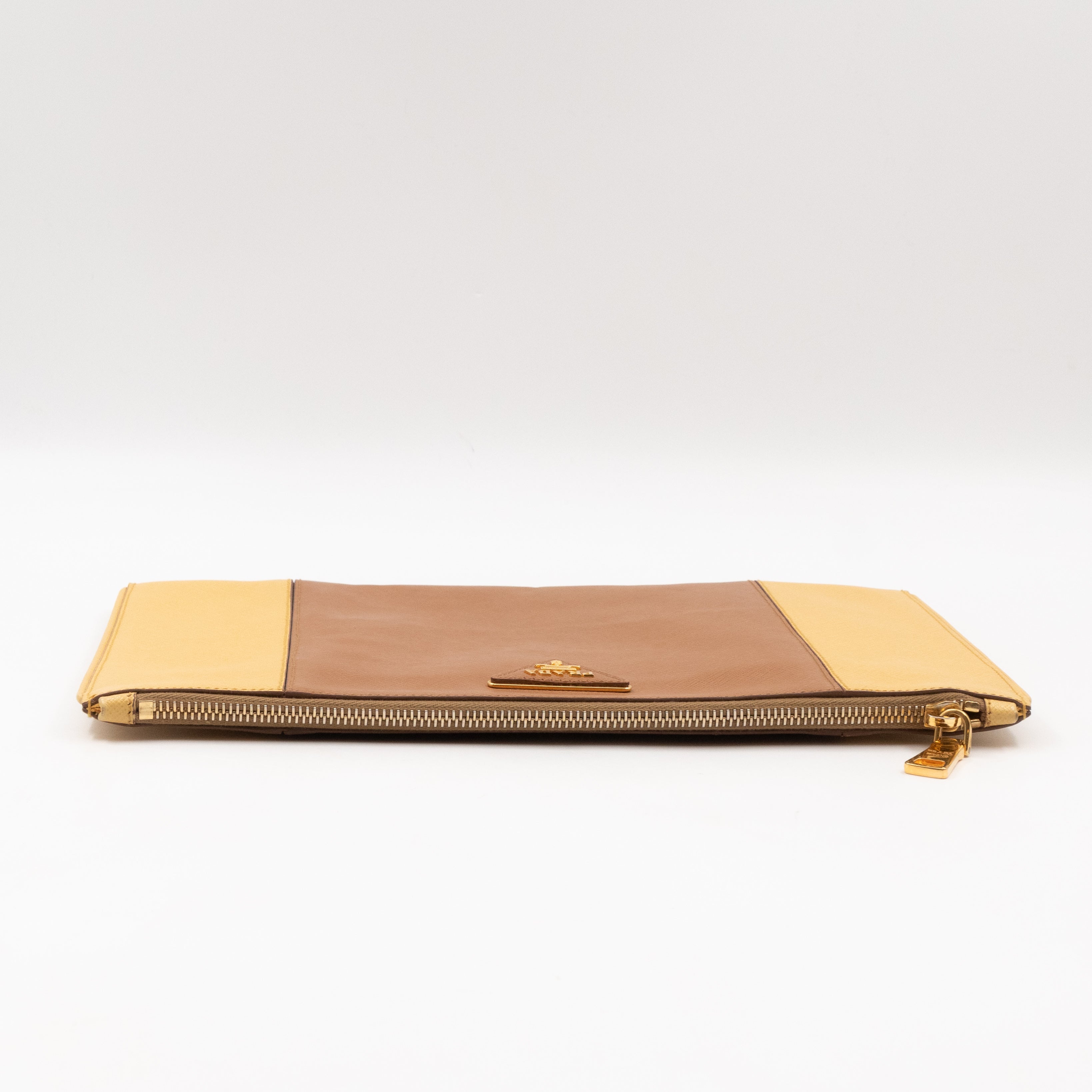 Zip Clutch Yellow and Brown Saffiano Leather