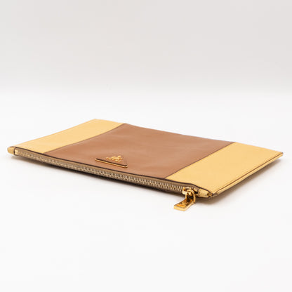 Zip Clutch Yellow and Brown Saffiano Leather