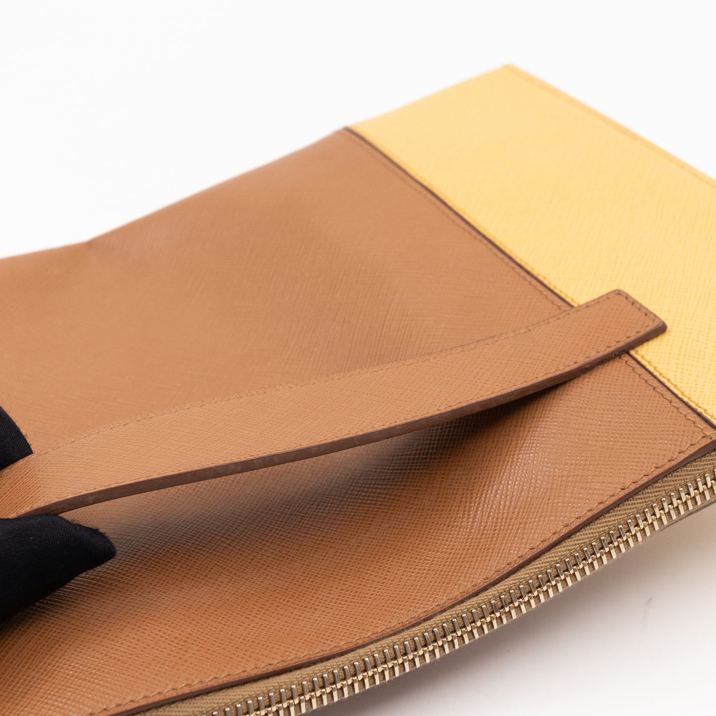 Zip Clutch Yellow and Brown Saffiano Leather