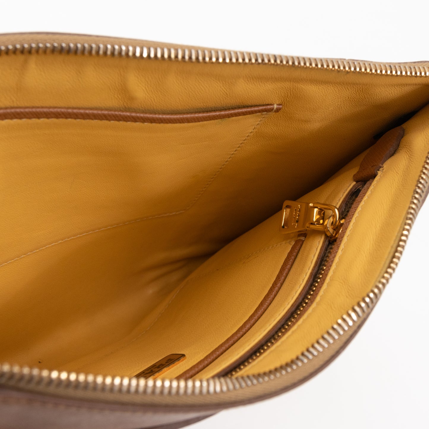 Zip Clutch Yellow and Brown Saffiano Leather