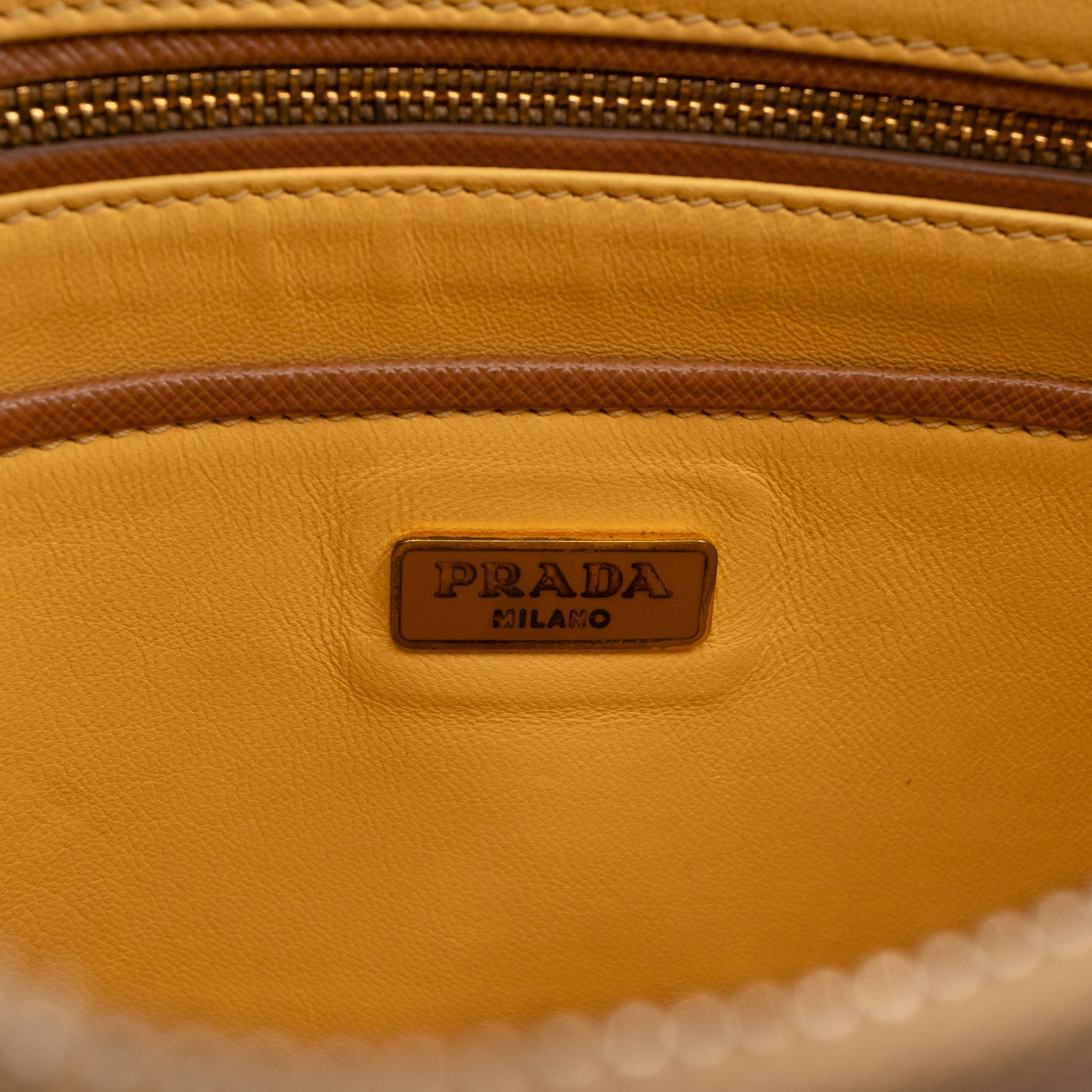 Zip Clutch Yellow and Brown Saffiano Leather