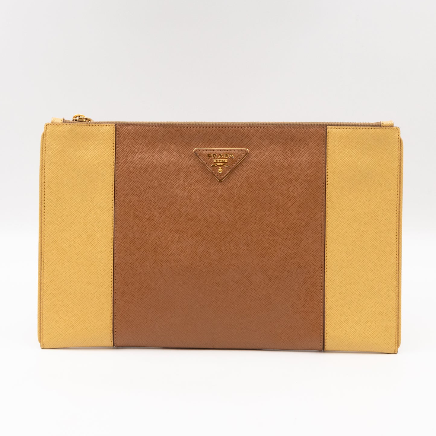 Zip Clutch Yellow and Brown Saffiano Leather