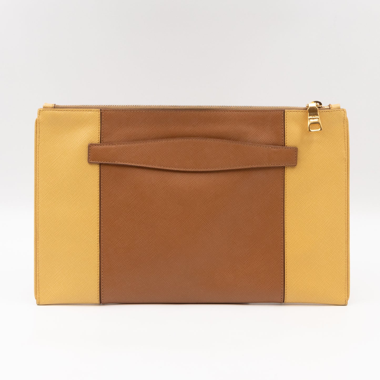 Zip Clutch Yellow and Brown Saffiano Leather