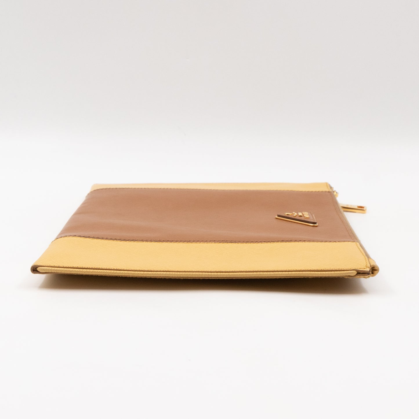 Zip Clutch Yellow and Brown Saffiano Leather