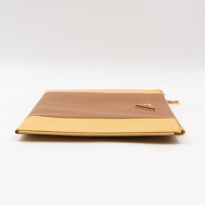 Zip Clutch Yellow and Brown Saffiano Leather