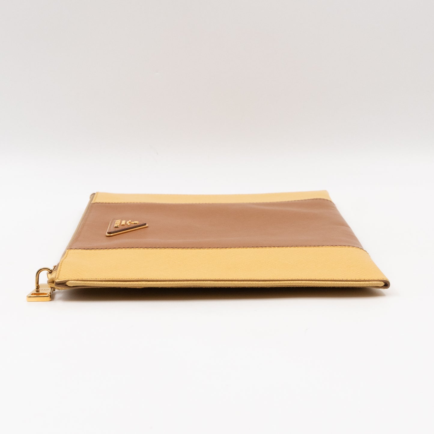 Zip Clutch Yellow and Brown Saffiano Leather