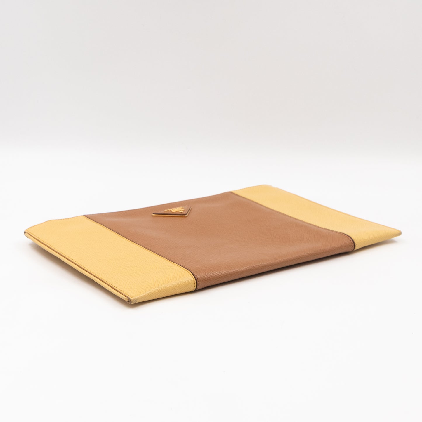 Zip Clutch Yellow and Brown Saffiano Leather