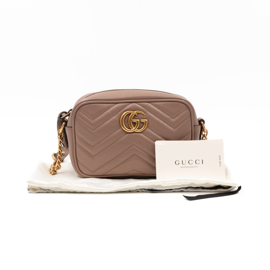 GG Marmont Mini Camera Bag Rose Beige Leather