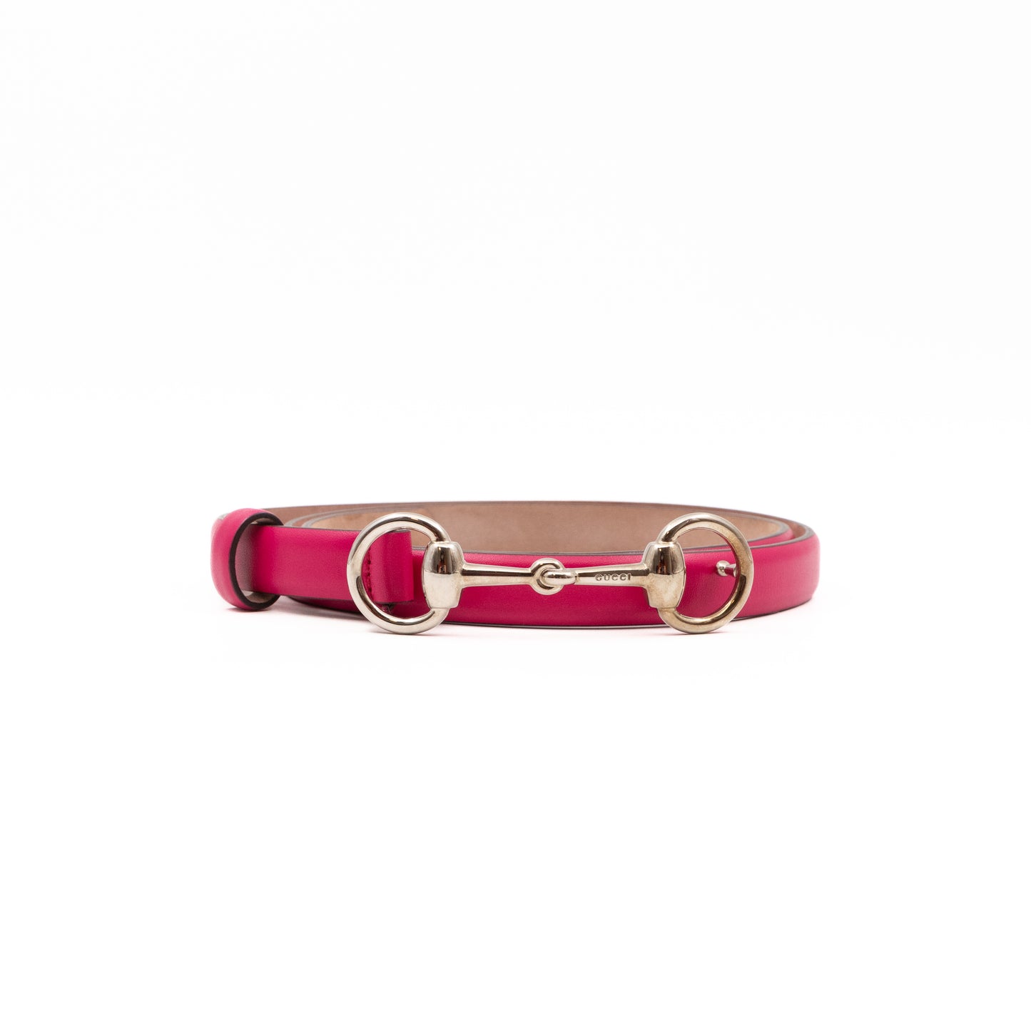 Horsebit Buckle Skinny Belt Rosy Pink Leather 85/34