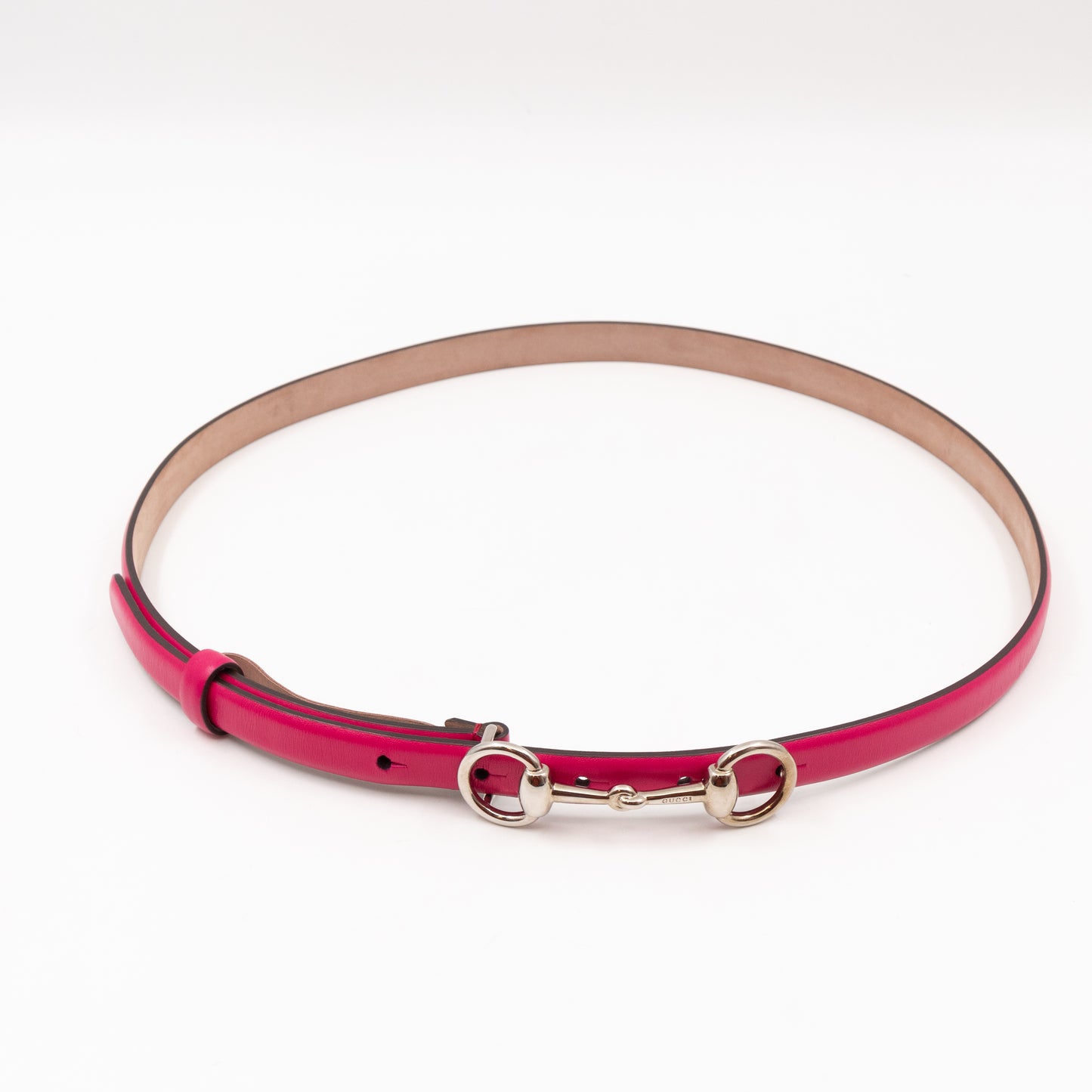 Horsebit Buckle Skinny Belt Rosy Pink Leather 85/34