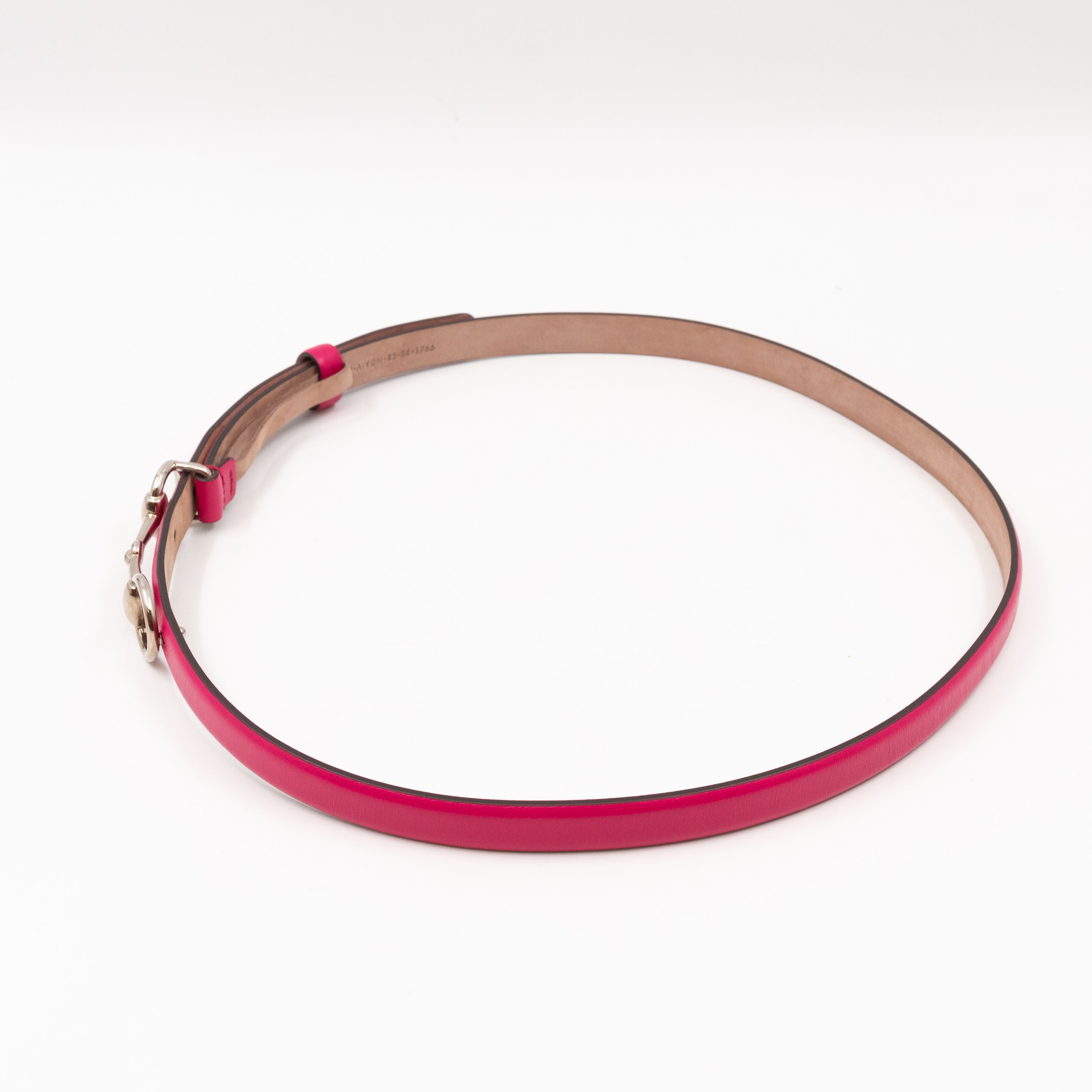 Horsebit Buckle Skinny Belt Rosy Pink Leather 85/34