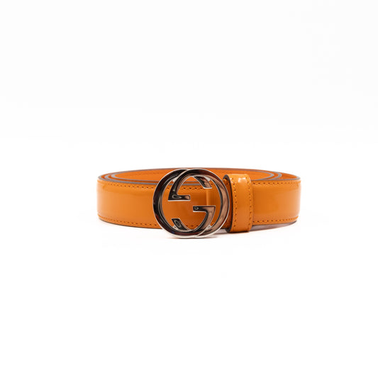 Interlocking G Buckle Belt Orange Patent Leather 95/38