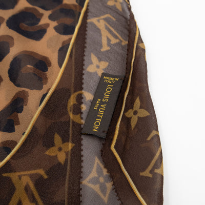 Silk Crepe Leopard Monogram Bandeau Scarf