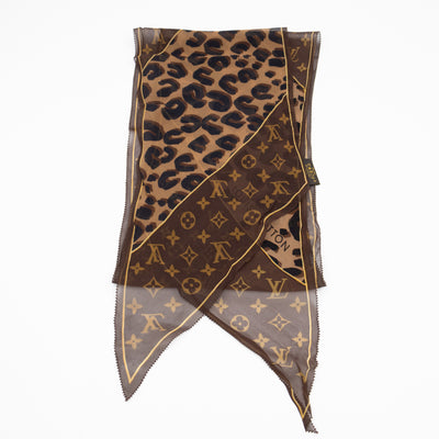 Silk Crepe Leopard Monogram Bandeau Scarf