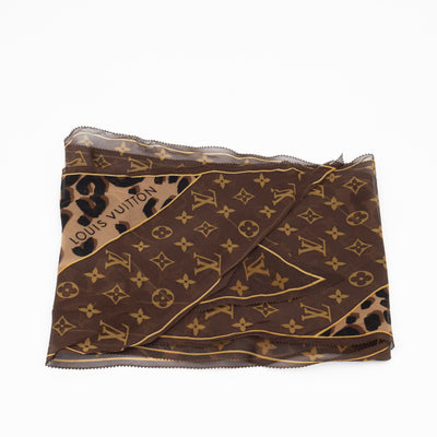 Silk Crepe Leopard Monogram Bandeau Scarf