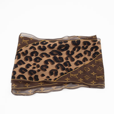 Silk Crepe Leopard Monogram Bandeau Scarf