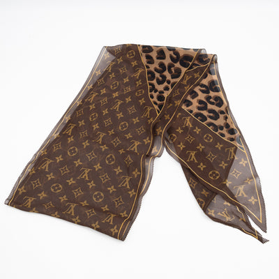 Silk Crepe Leopard Monogram Bandeau Scarf
