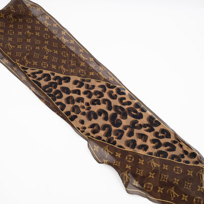 Silk Crepe Leopard Monogram Bandeau Scarf