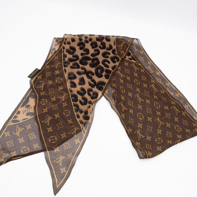 Silk Crepe Leopard Monogram Bandeau Scarf