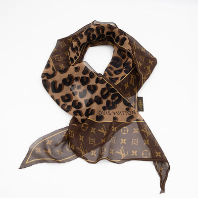 Silk Crepe Leopard Monogram Bandeau Scarf