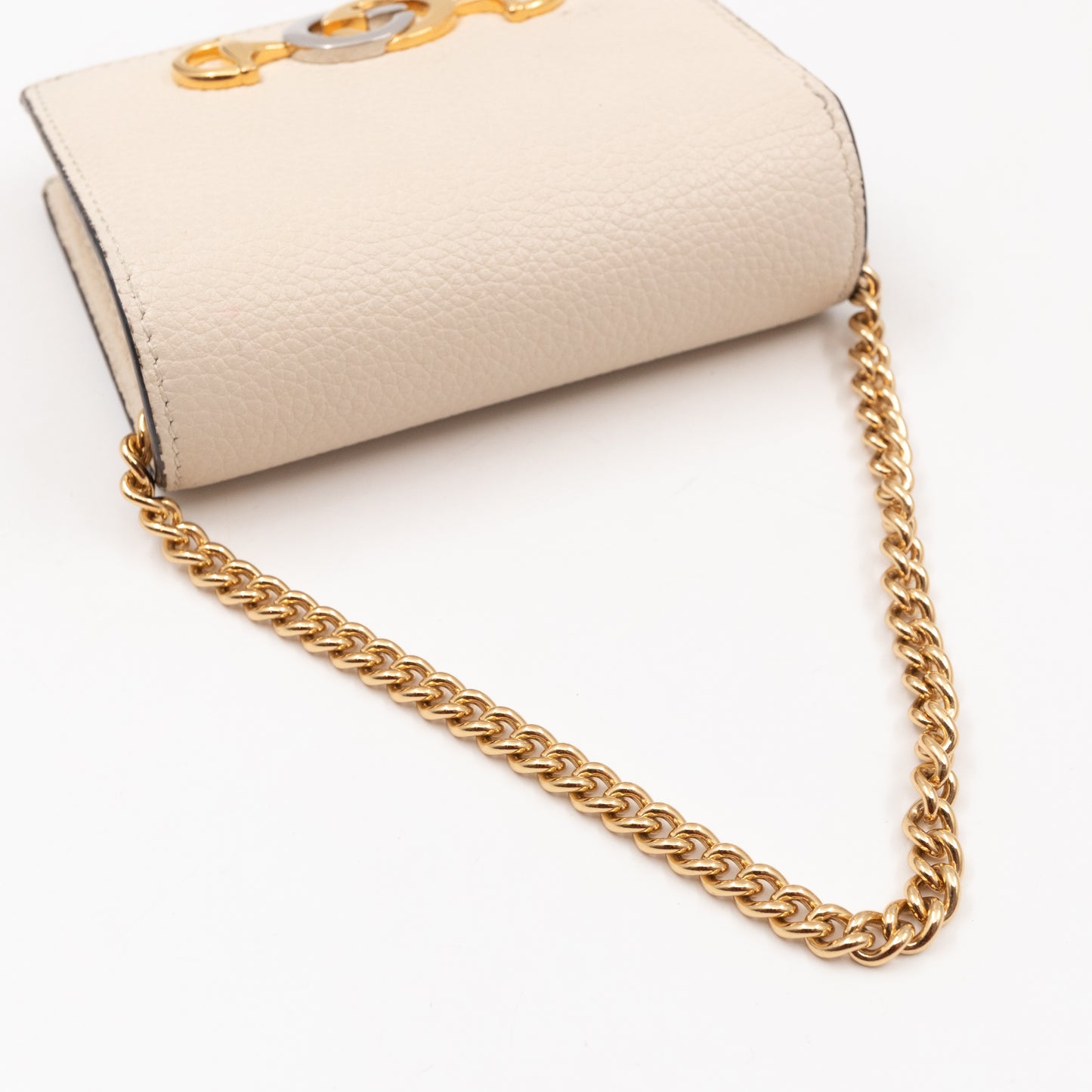 Zumi Chain Card Case Wallet White Leather