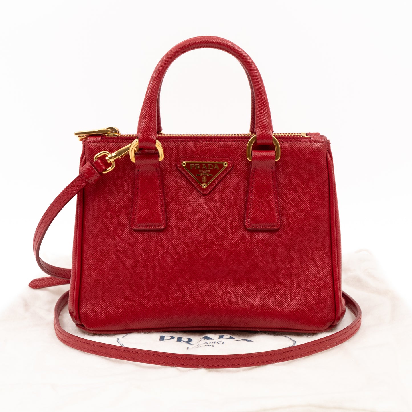 Galleria Micro Double Zip Red Saffiano