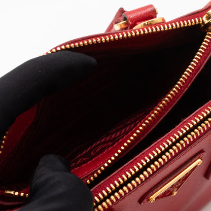 Galleria Micro Double Zip Red Saffiano