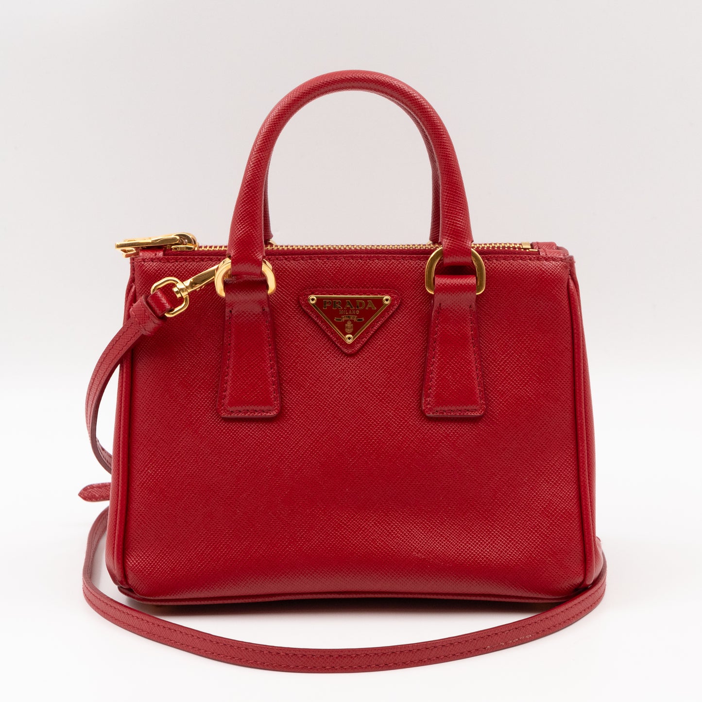 Galleria Micro Double Zip Red Saffiano