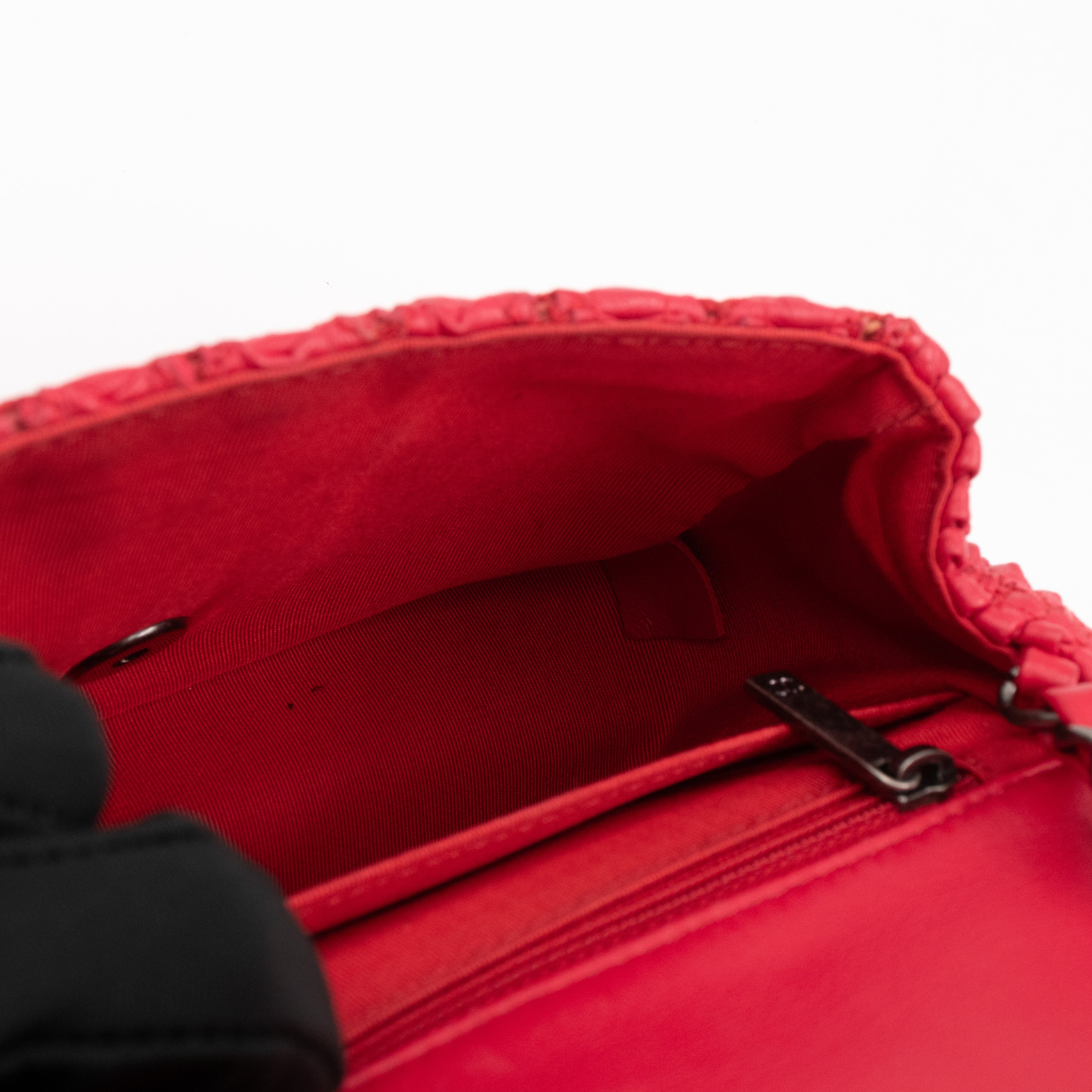 Classic Flap Mini Square Crochet Lambskin Red