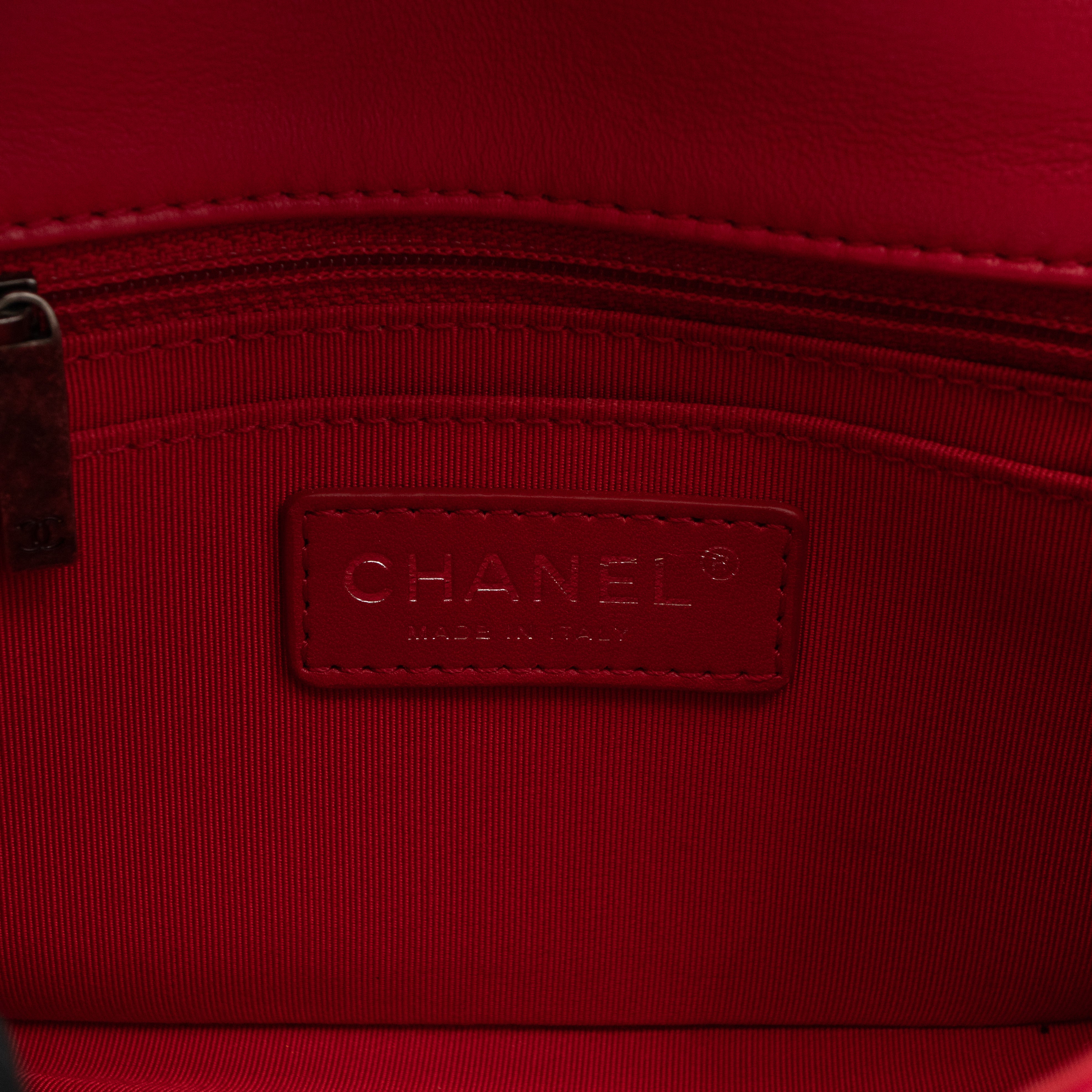 Classic Flap Mini Square Crochet Lambskin Red