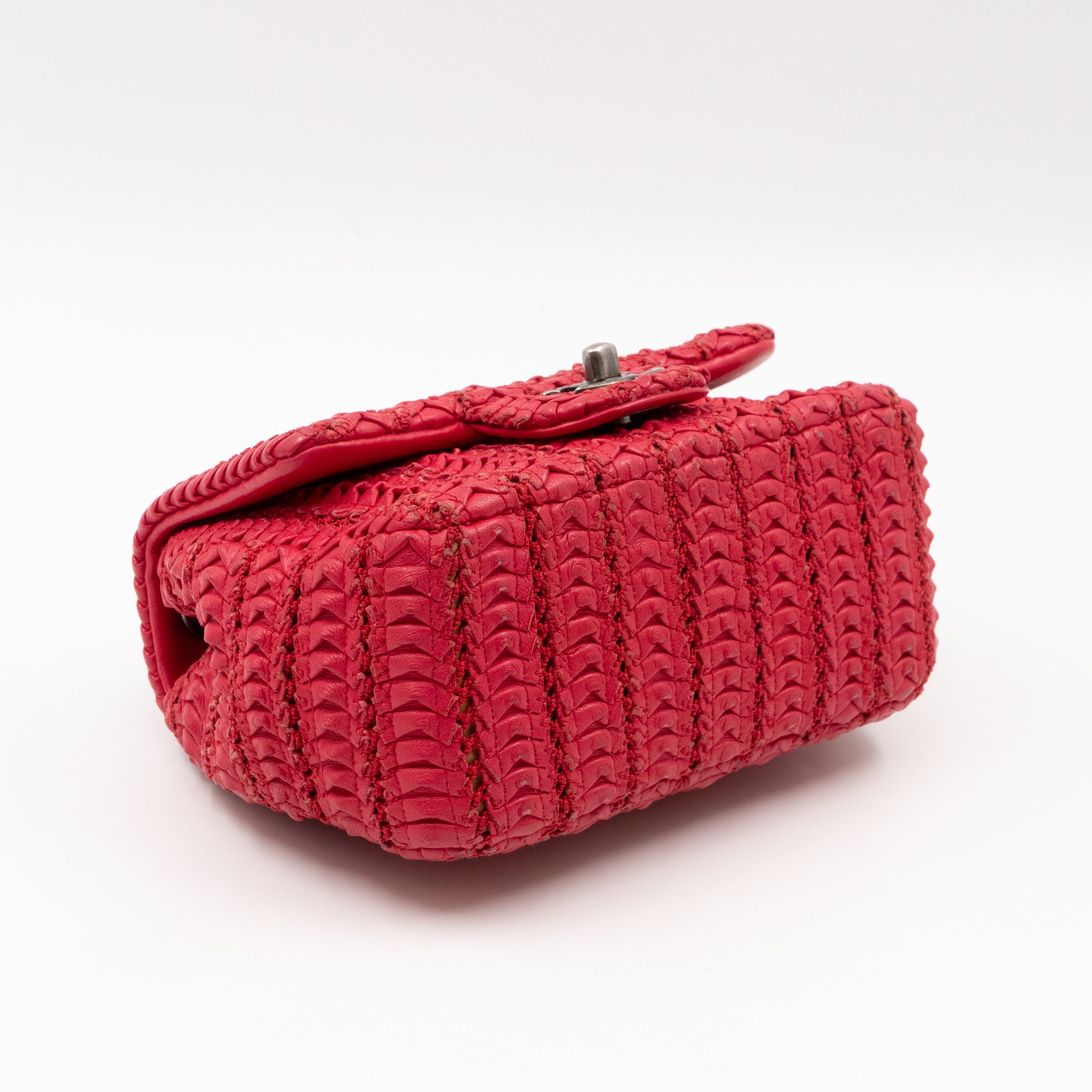 Classic Flap Mini Square Crochet Lambskin Red