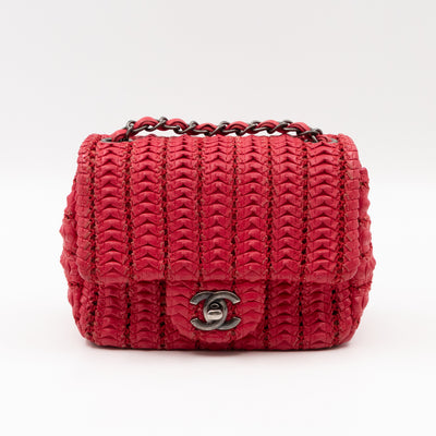 Classic Flap Mini Square Crochet Red Lambskin