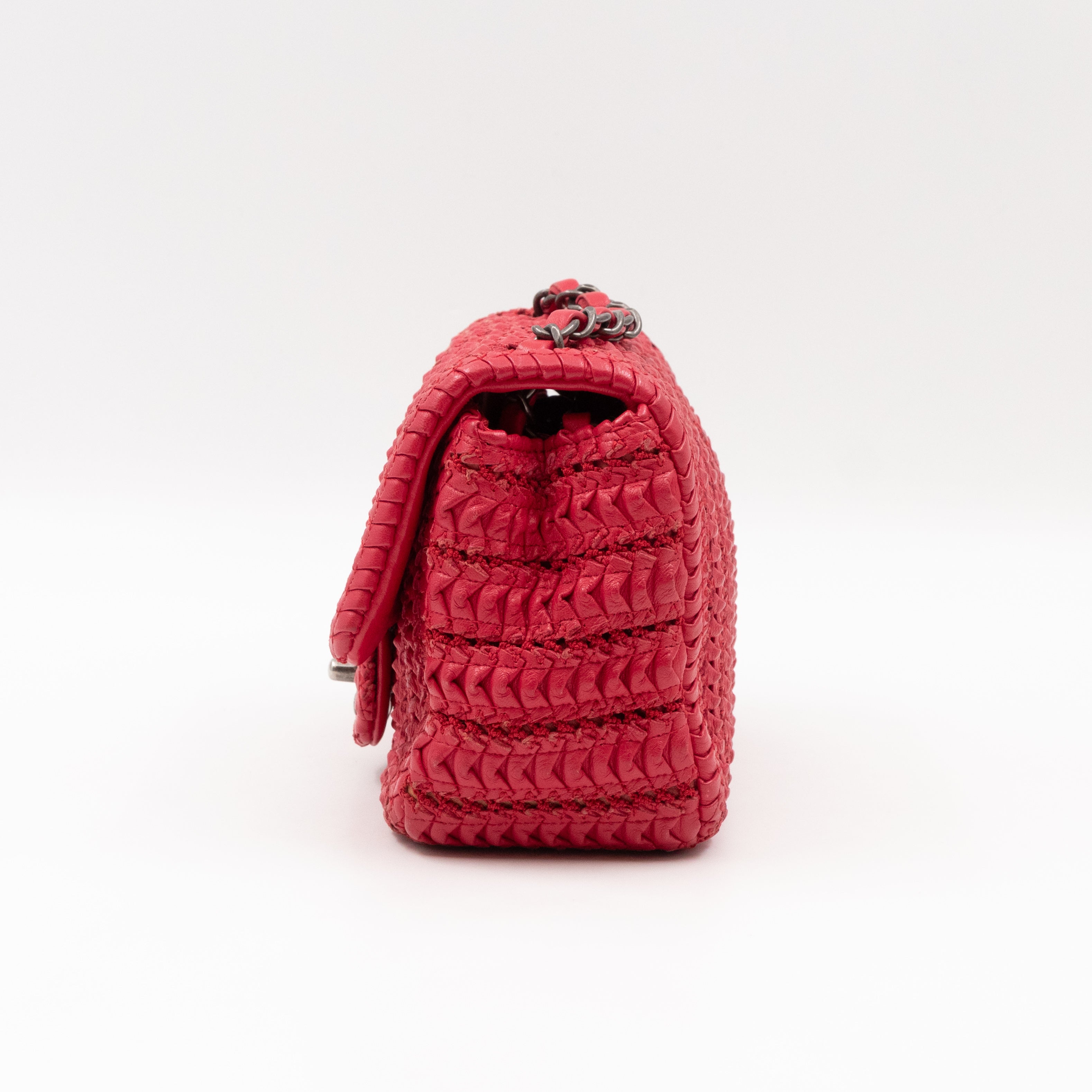Classic Flap Mini Square Crochet Lambskin Red