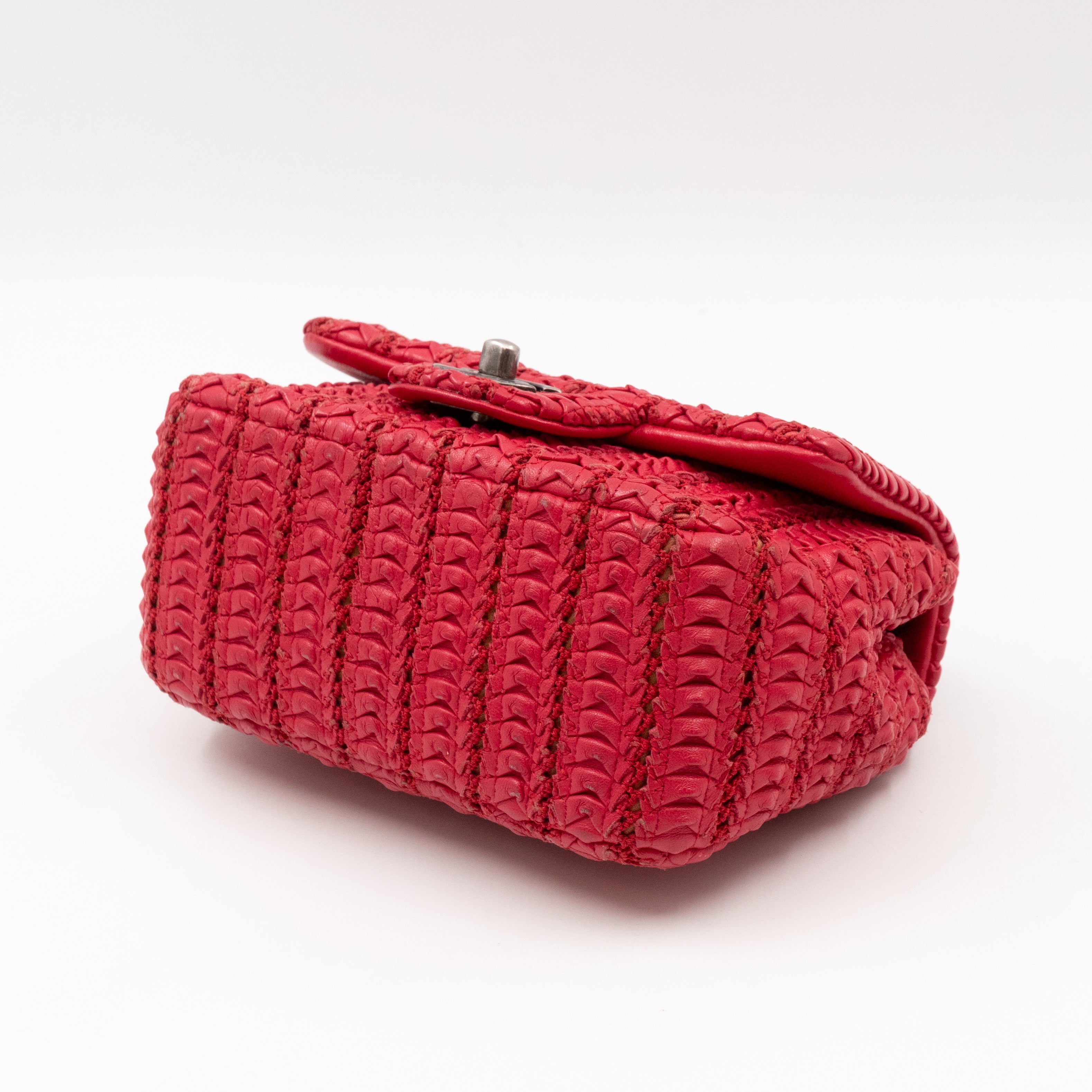 Classic Flap Mini Square Crochet Lambskin Red