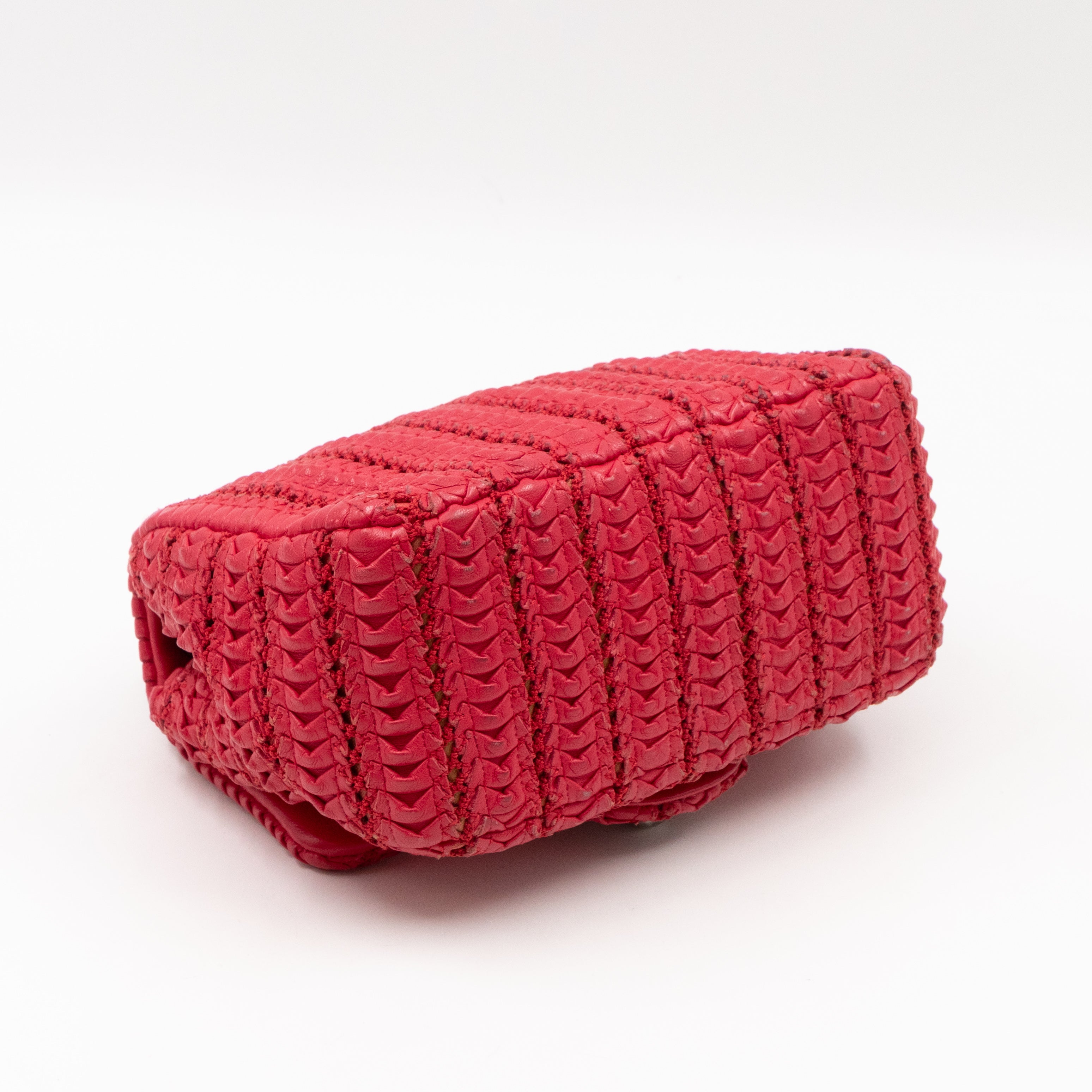 Classic Flap Mini Square Crochet Lambskin Red