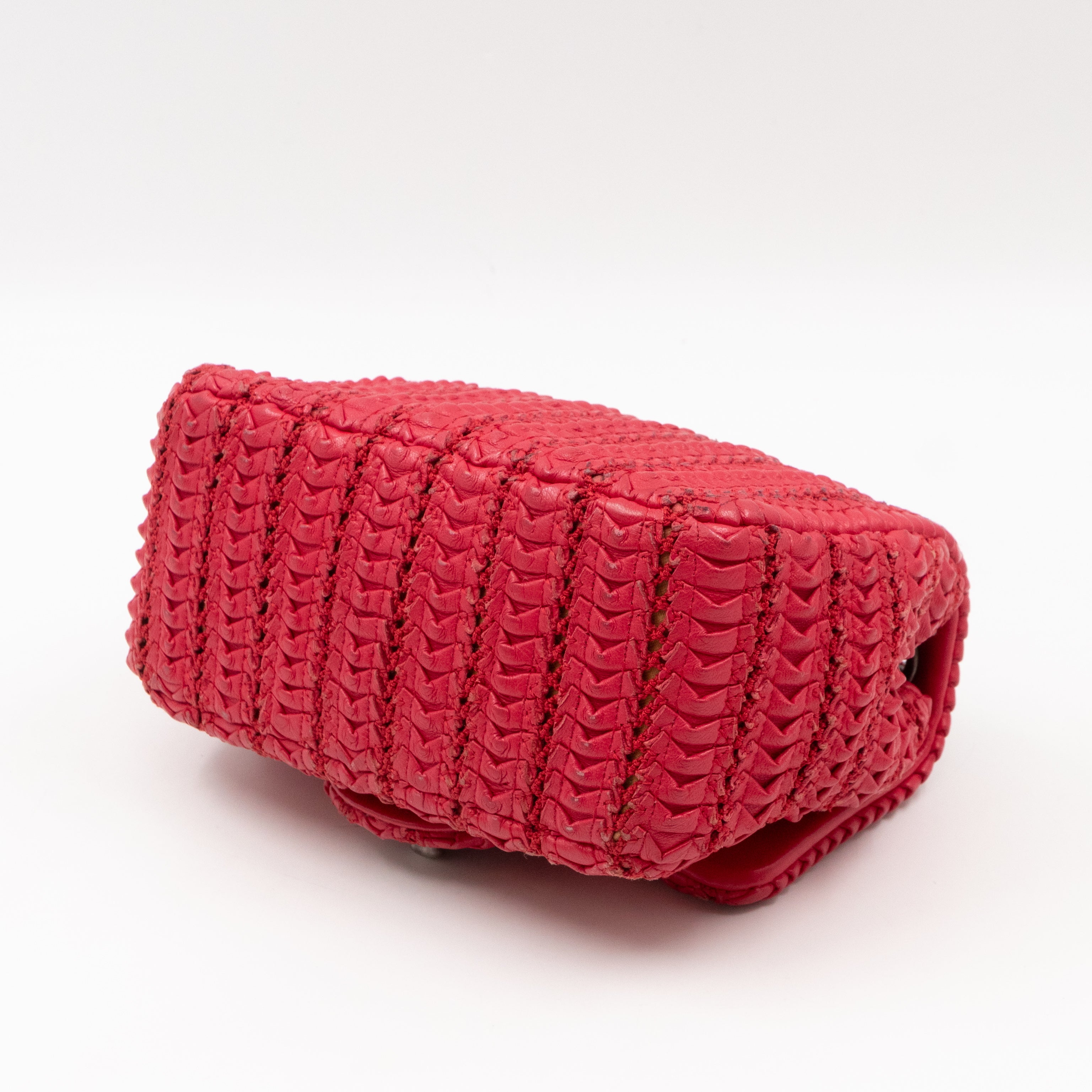 Classic Flap Mini Square Crochet Lambskin Red