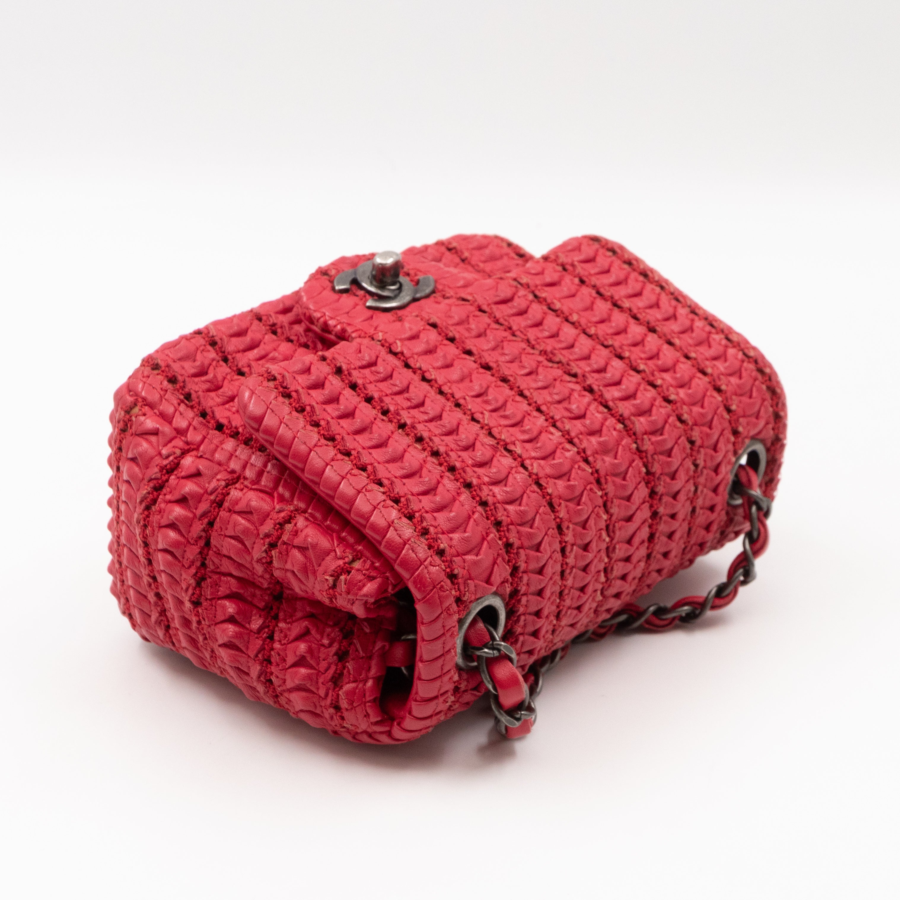 Classic Flap Mini Square Crochet Lambskin Red