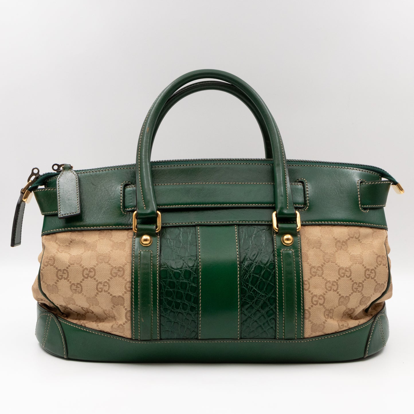 Secret Satchel Bag GG Canvas Green Crocodile Web Leather