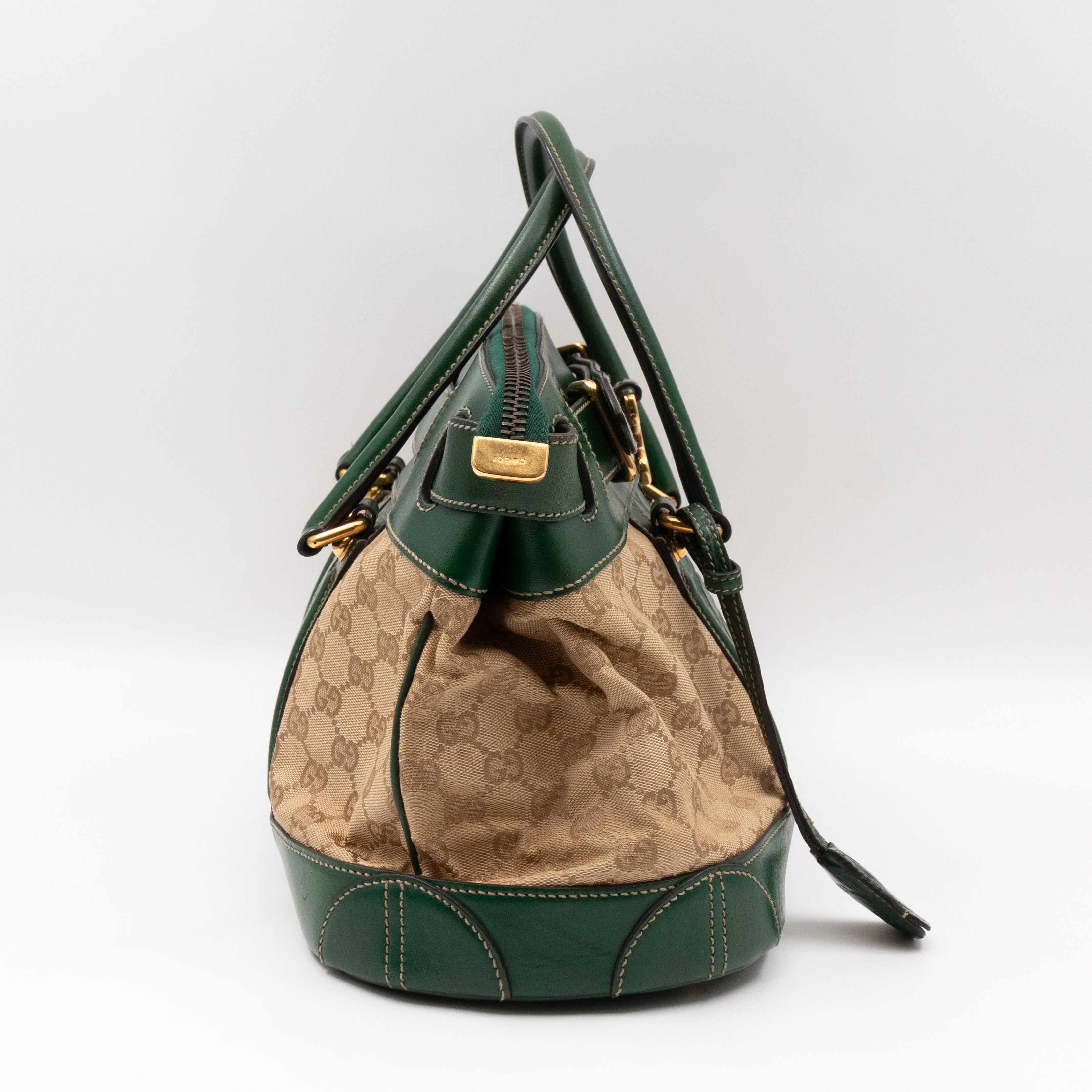 Secret Satchel Bag GG Canvas Green Crocodile Web Leather