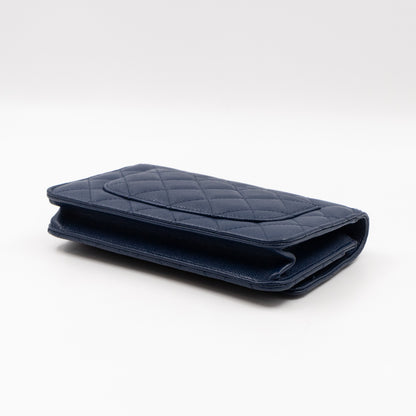 Classic Wallet On Chain Navy Blue Caviar Light Gold